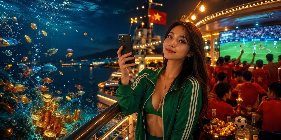 Người dùng trải nghiệm ứng dụng casino trên điện thoại tại bãi biển Phú Quốc trong buổi chiều nắng đẹp