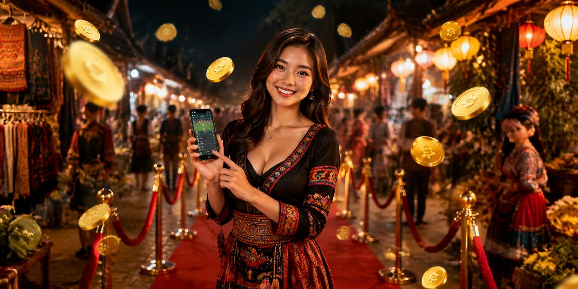 Khách du lịch sử dụng điện thoại trải nghiệm casino trực tuyến tại chợ đêm Sapa về buổi tối